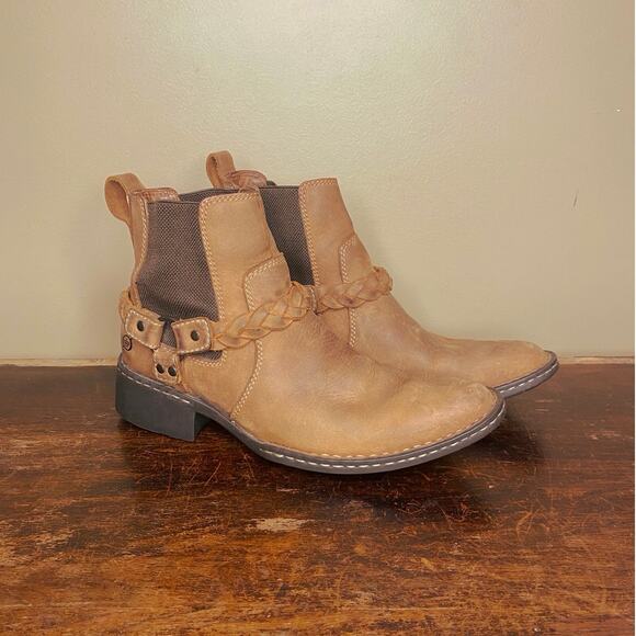 Born Braided Leather Harness Ankle Boot, Women’s US 7.5, Acorn Brown - Picture 1 of 7